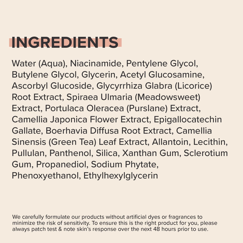 Ingredients list close-up for licorice root brightness support.