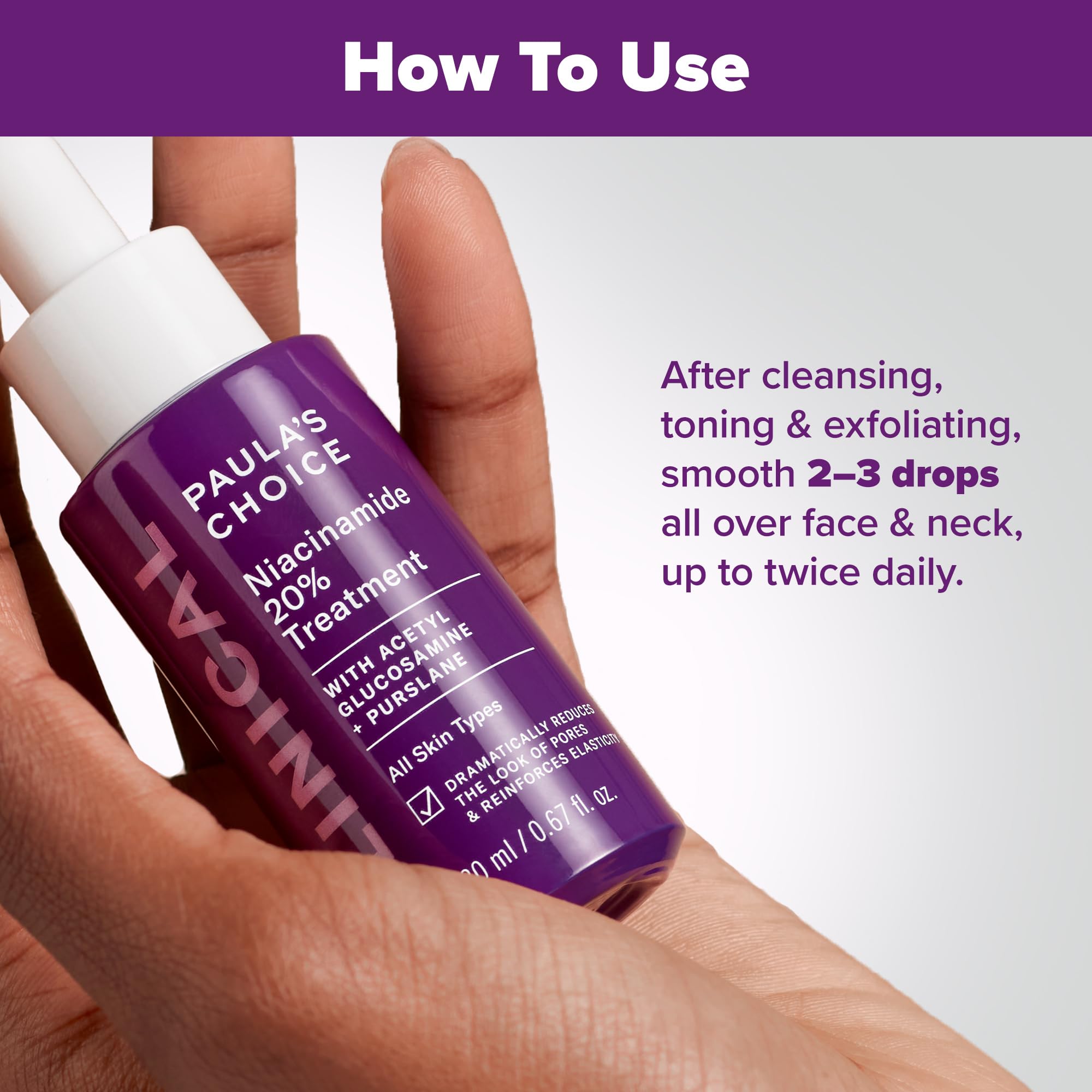 Paula's Choice Clinical 20% Niacinamide label close-up emphasizing fragrance-free formula.