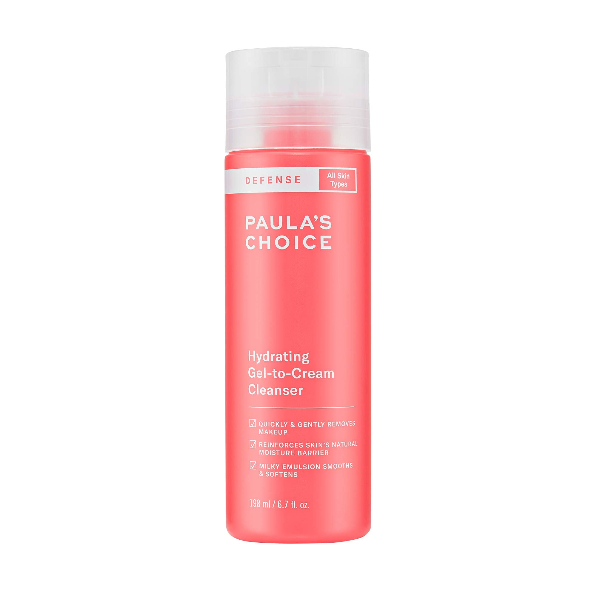 Paula's Choice Defense Cleanser gel-to-cream texture for gentle cleansing.