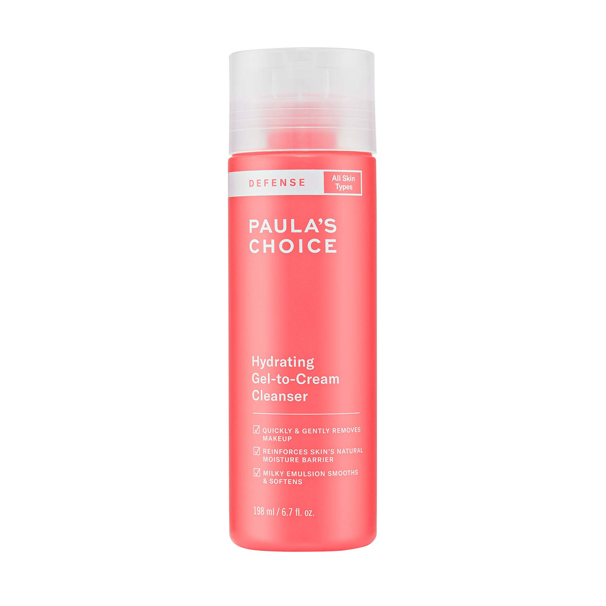 Paula's Choice Defense Cleanser gel-to-cream texture for gentle cleansing.