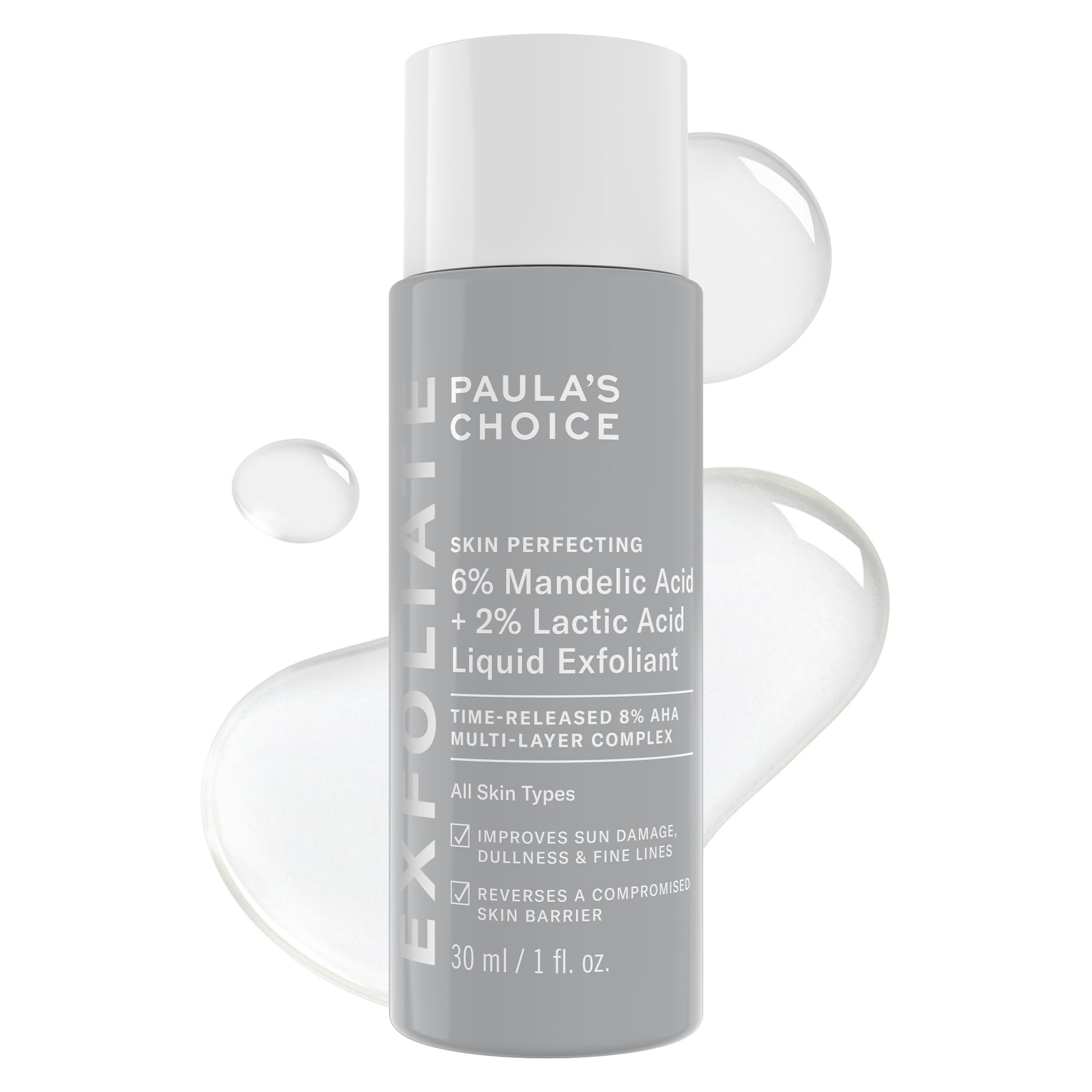 Paula's Choice exfoliante facial liquido, enfoque mandelico, exfoliacion suave para tono uniforme.