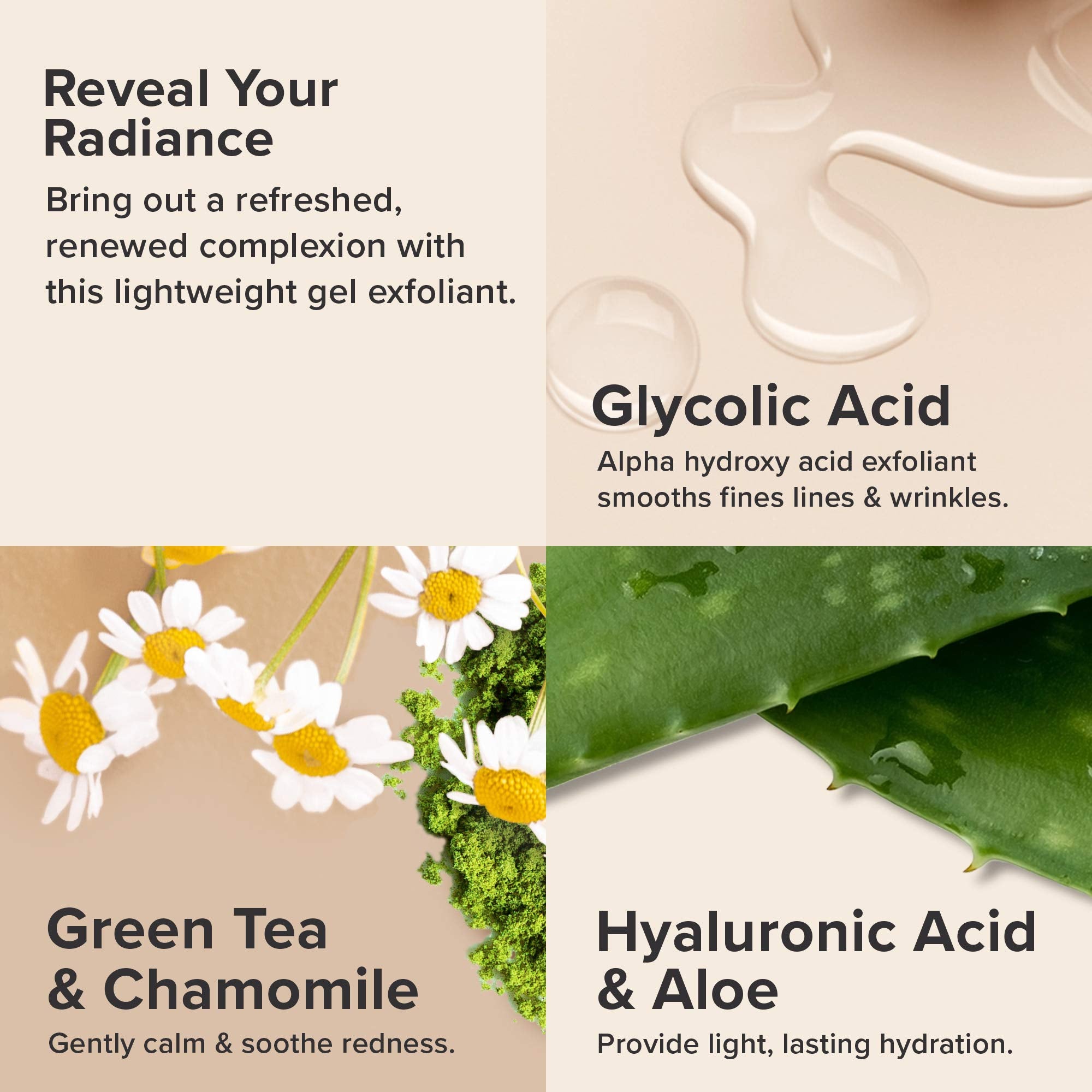 Paula's Choice green tea chamomile ingredients highlight antioxidant support for calm skin.