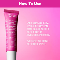 Paula's Choice Pro-Collagen lip balm on lips with non-sticky gloss
