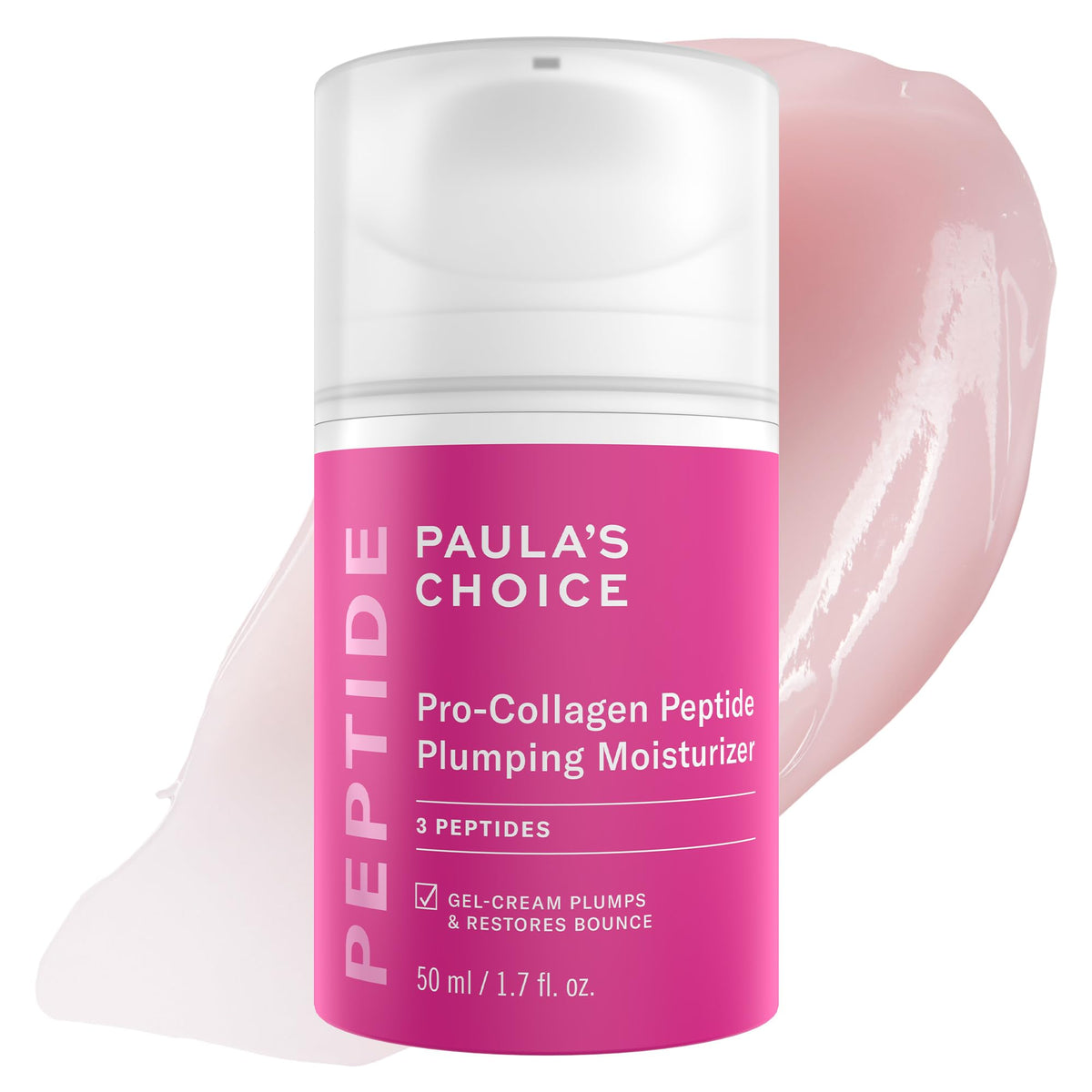 Paula's Choice Pro-Collagen Peptide Plumping Face Moisturizer bottle with gel-cream texture for lasting hydration