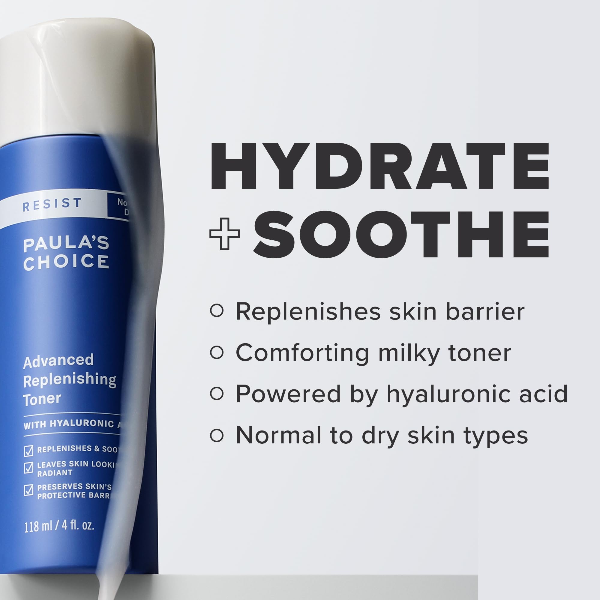 Paula's Choice Resist toner close-up highlighting hyaluronic acid ingredient for hydration.