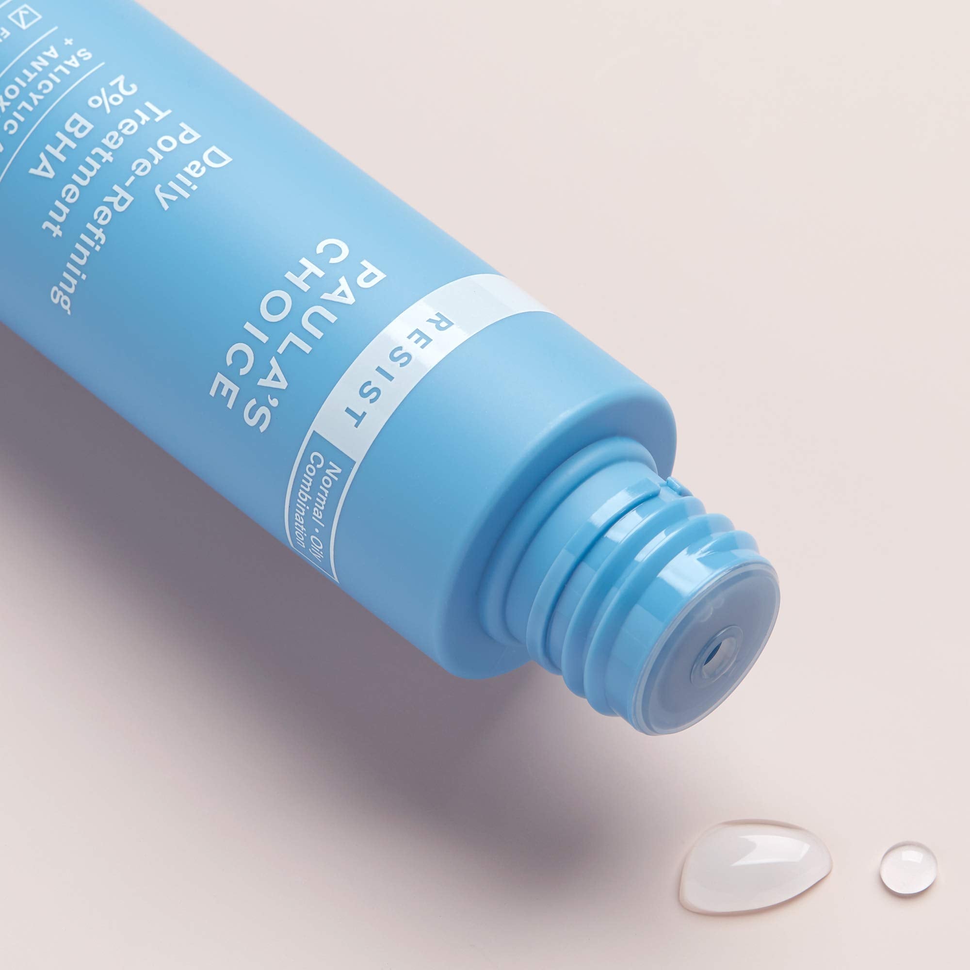 Paula's Choice RESIST BHA exfoliant bottle closeup shows fragrance-free formula