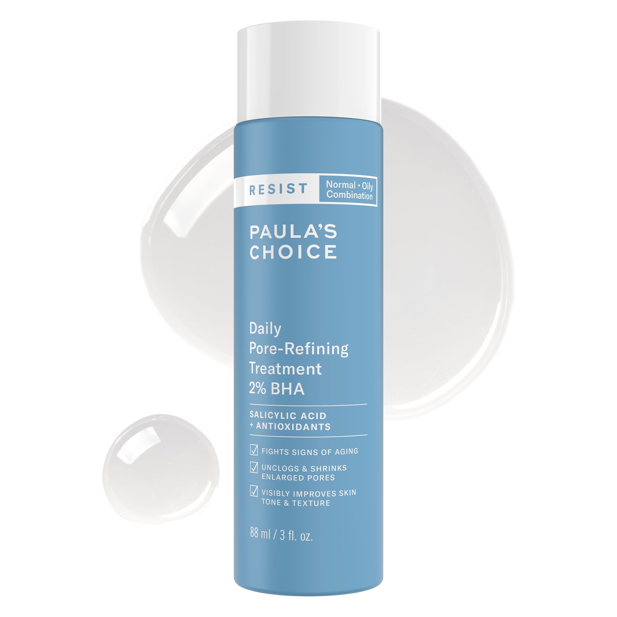 Paula's Choice RESIST BHA exfoliant bottle pour refines pores and smooths skin