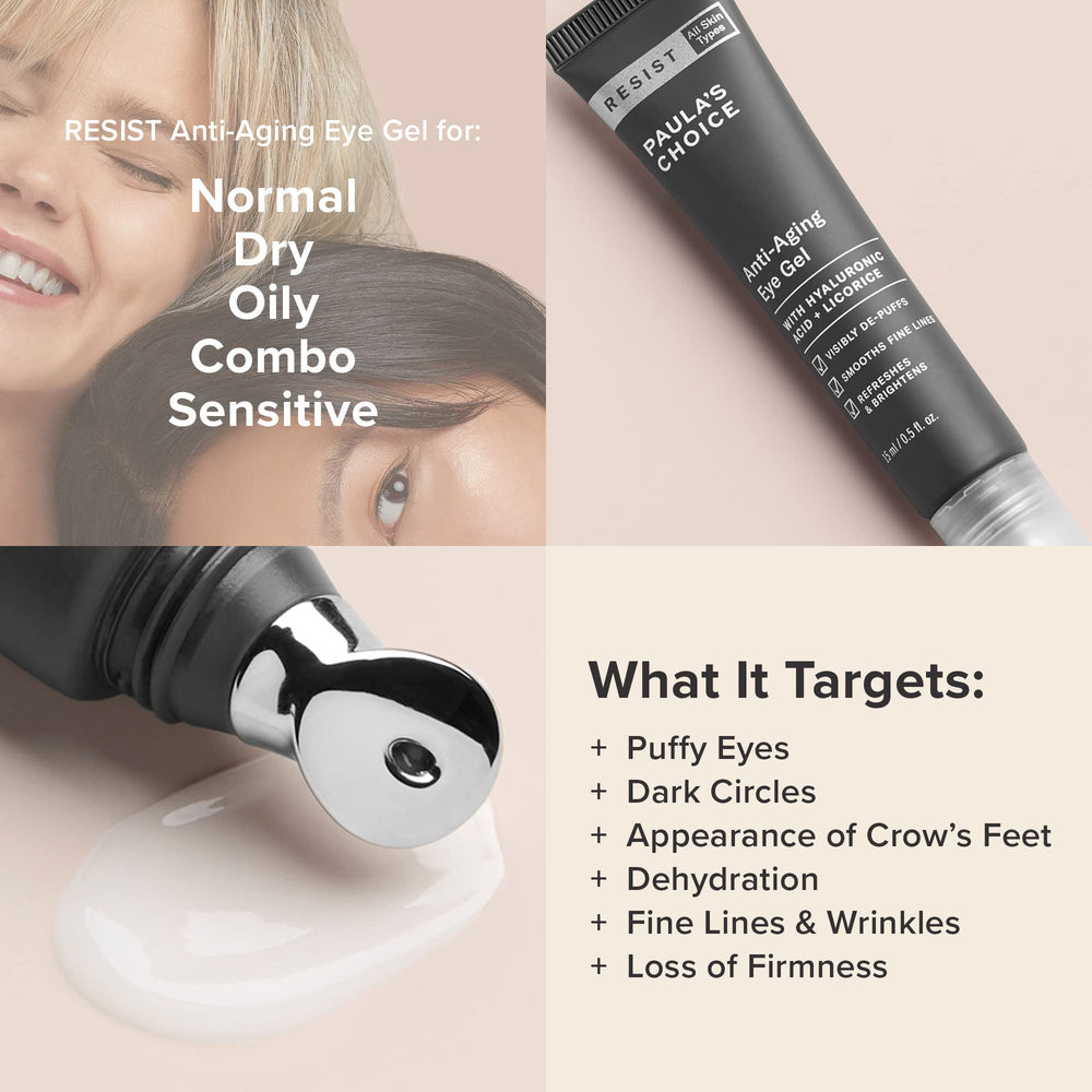 Paula's Choice Resist eye gel packaging ideal for travel and on-the-go use.