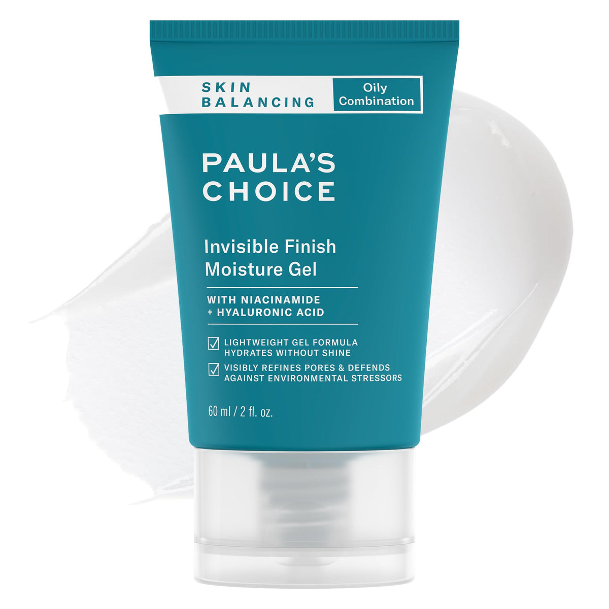 Paula's Choice Skin Balancing Invisible Finish Gel bottle shows lightweight hydration for oily skin.