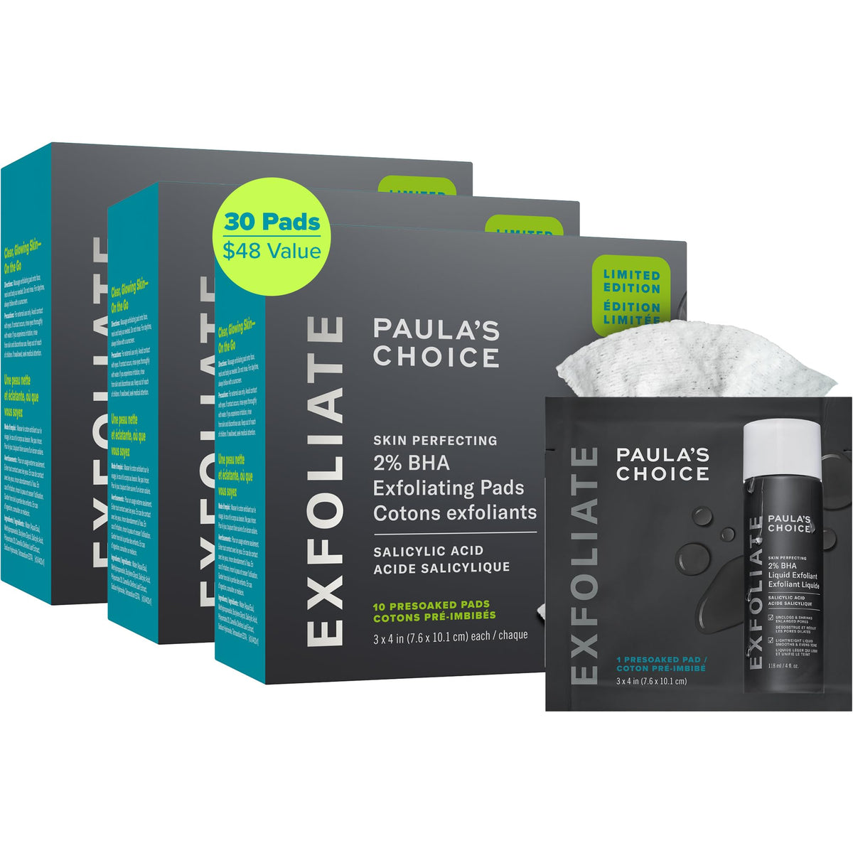 Paula's Choice Skin Perfecting 2% BHA pads in packaging for convenient exfoliation