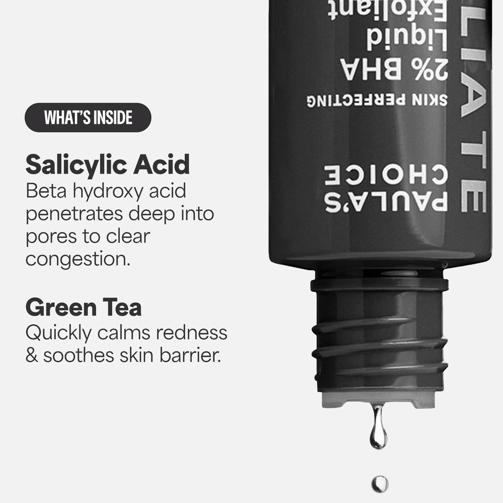 Gotas del producto de Paula's Choice sobre la piel para demostración de uso