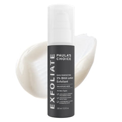Paula's Choice Skin Perfecting 2% BHA Lotion bottle shows fragrance-free pore care.