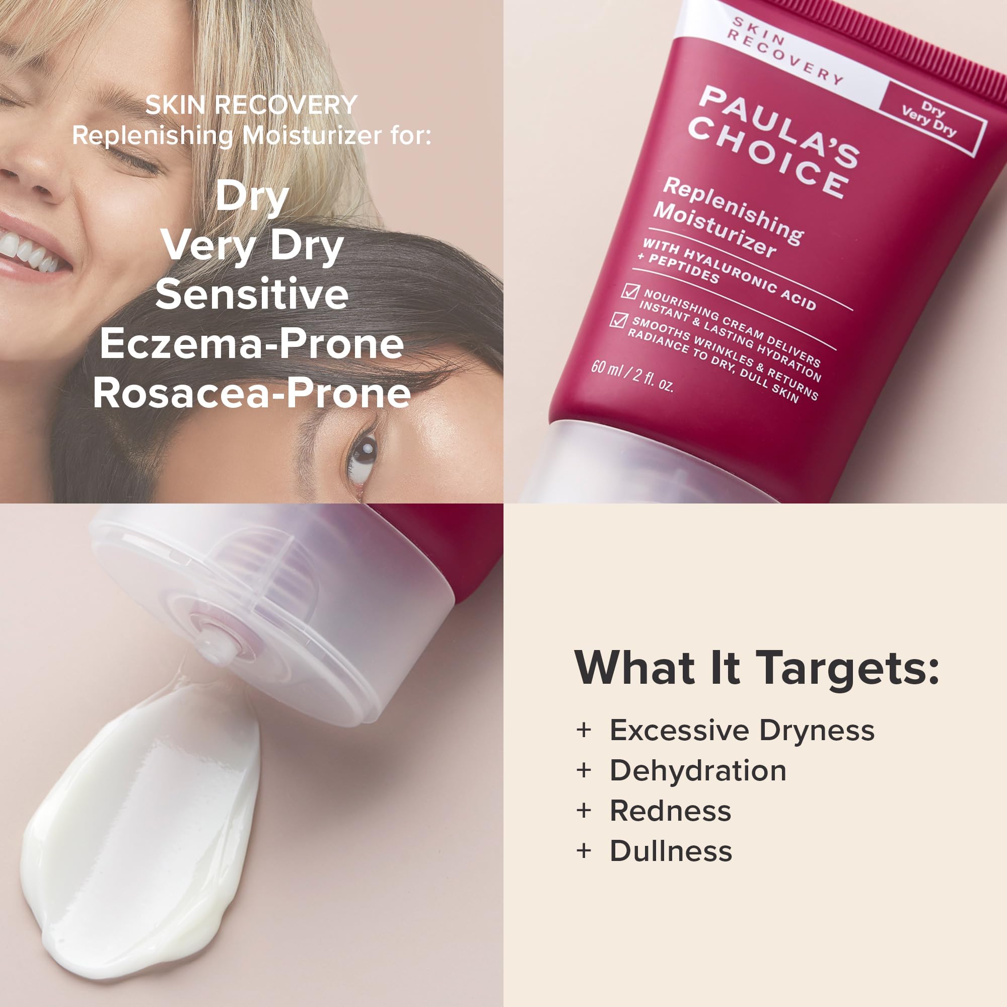Applying Paula's Choice Skin Recovery Cream for dry, sensitive skin care.