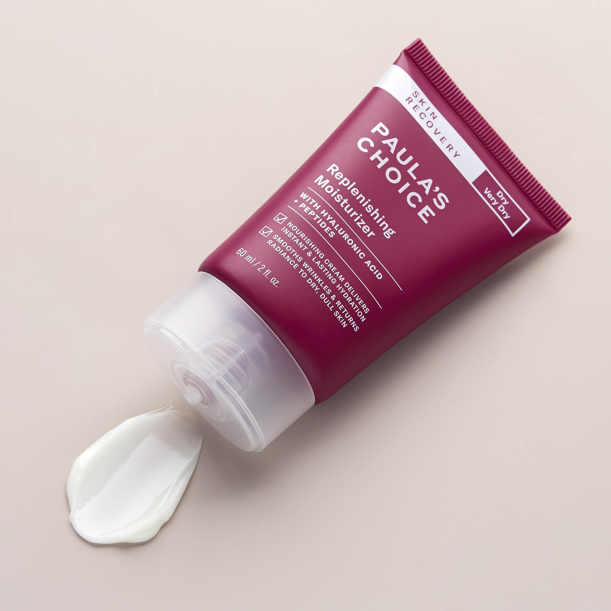 Paula's Choice Skin Recovery Cream label close-up highlighting fragrance-free claim.