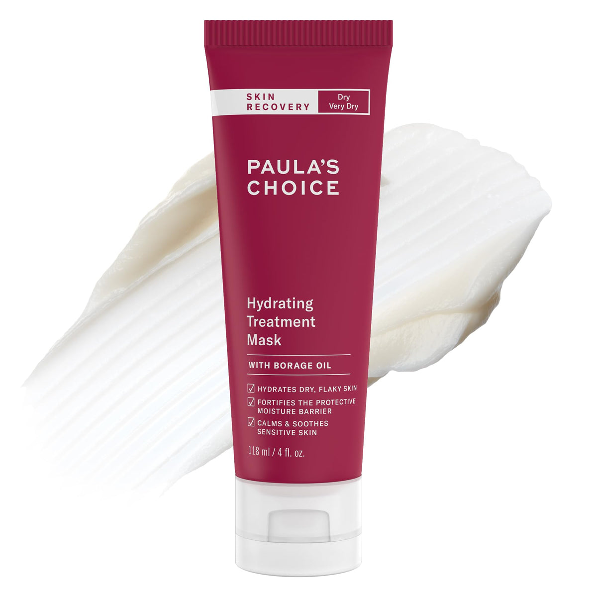 Paula's Choice Skin Recovery mask bottle highlighted for overnight hydration and calm skin support.