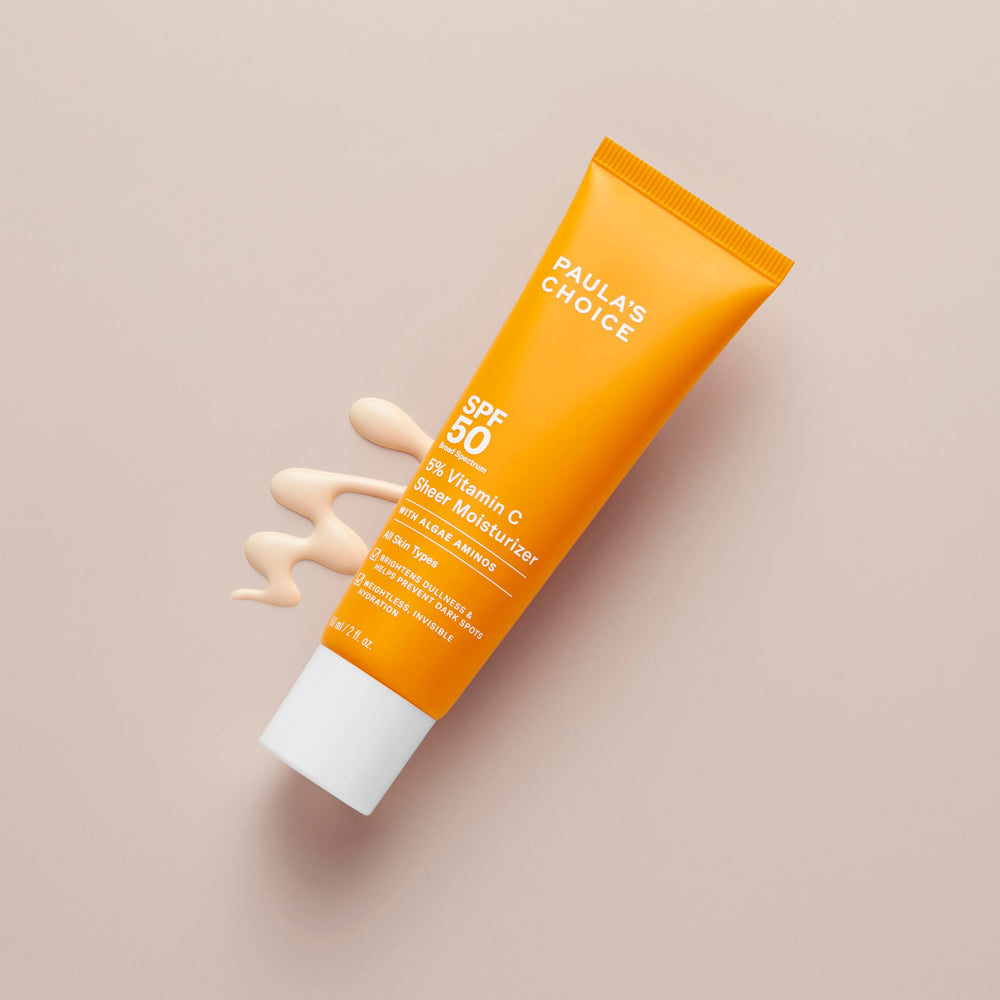 Paula's Choice sunscreen bottle shows SPF 50 and protection.