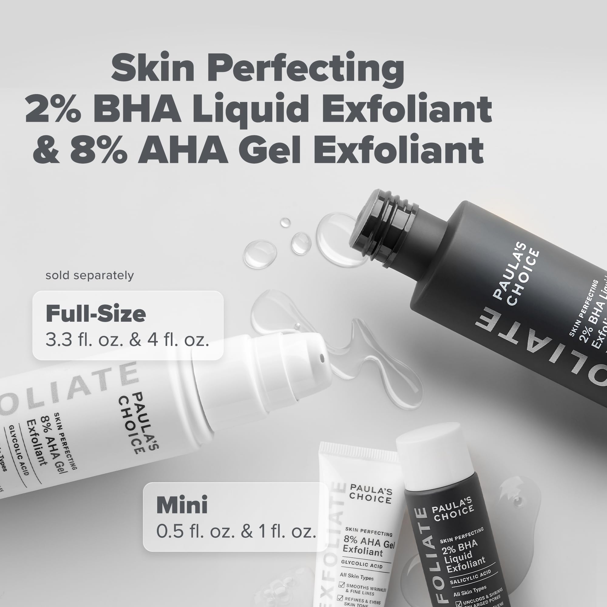 Paula's Choice travel duo display showing compact bottles for skincare routine.