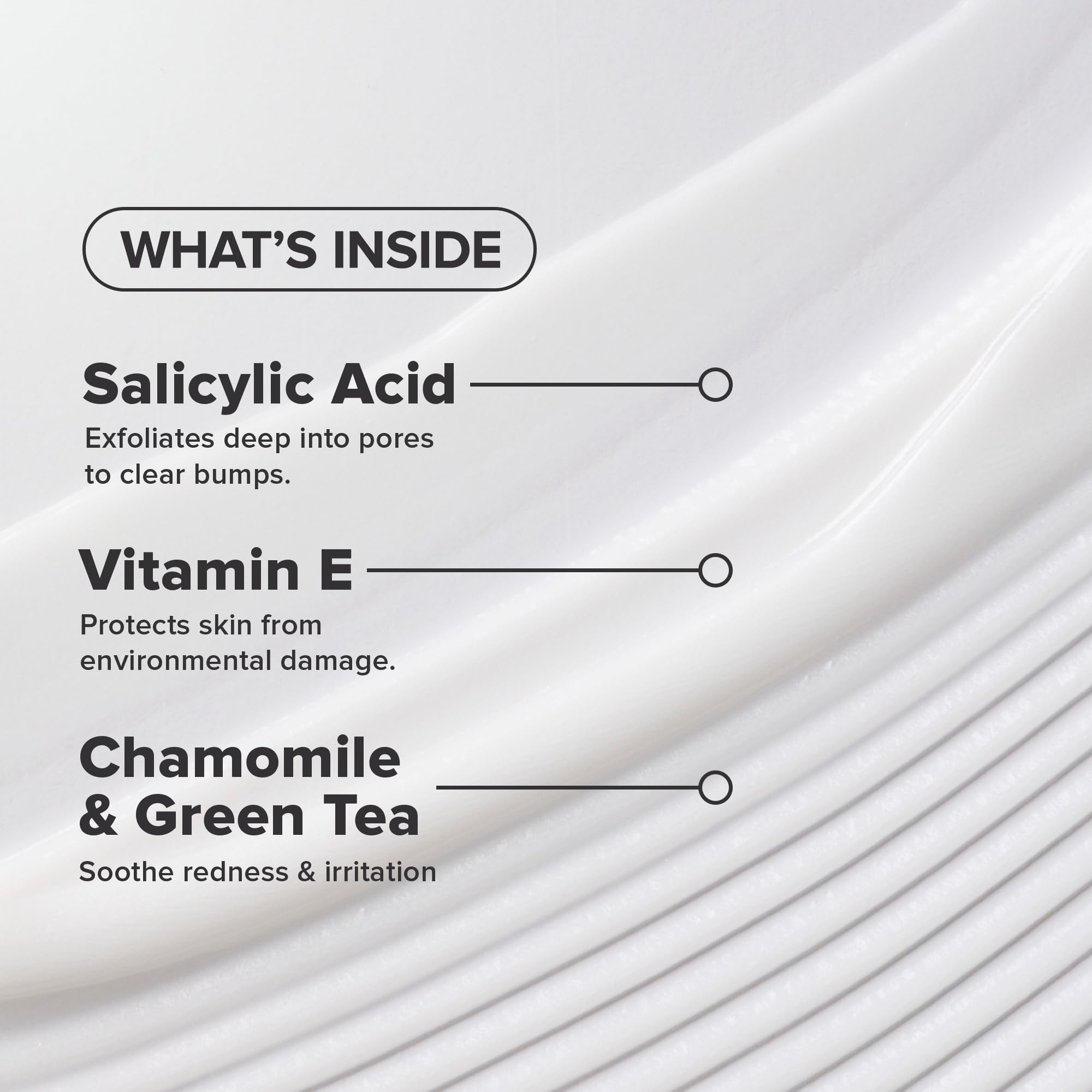 Label highlights green tea and chamomile in Paula's Choice 2% BHA lotion