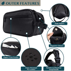 PAVILIA Toiletry bag with side pockets keeps grooming items organized on trips.