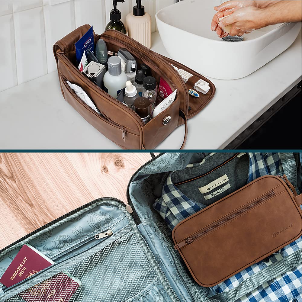 PAVILIA Large-capacity toiletry bag stores shaving kit and toiletries