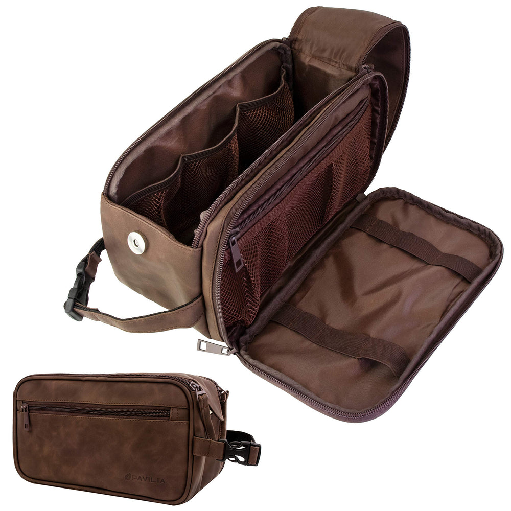 PAVILIA Toiletry Bag main compartment keeps grooming essentials organized on trips