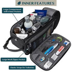 PAVILIA water-resistant leather Dopp Kit protects essentials in any conditions.