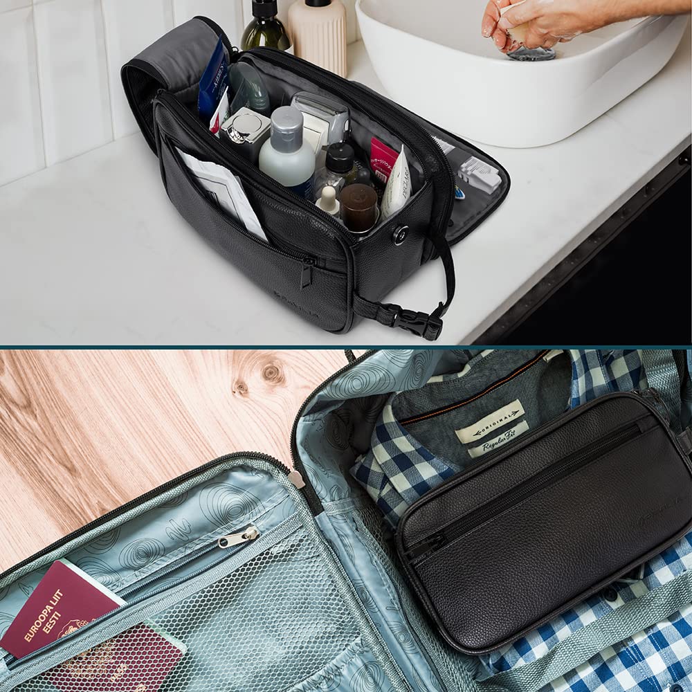 PAVILIA Toiletry organizer large-capacity fits shaving kits and toothbrushes during travel.