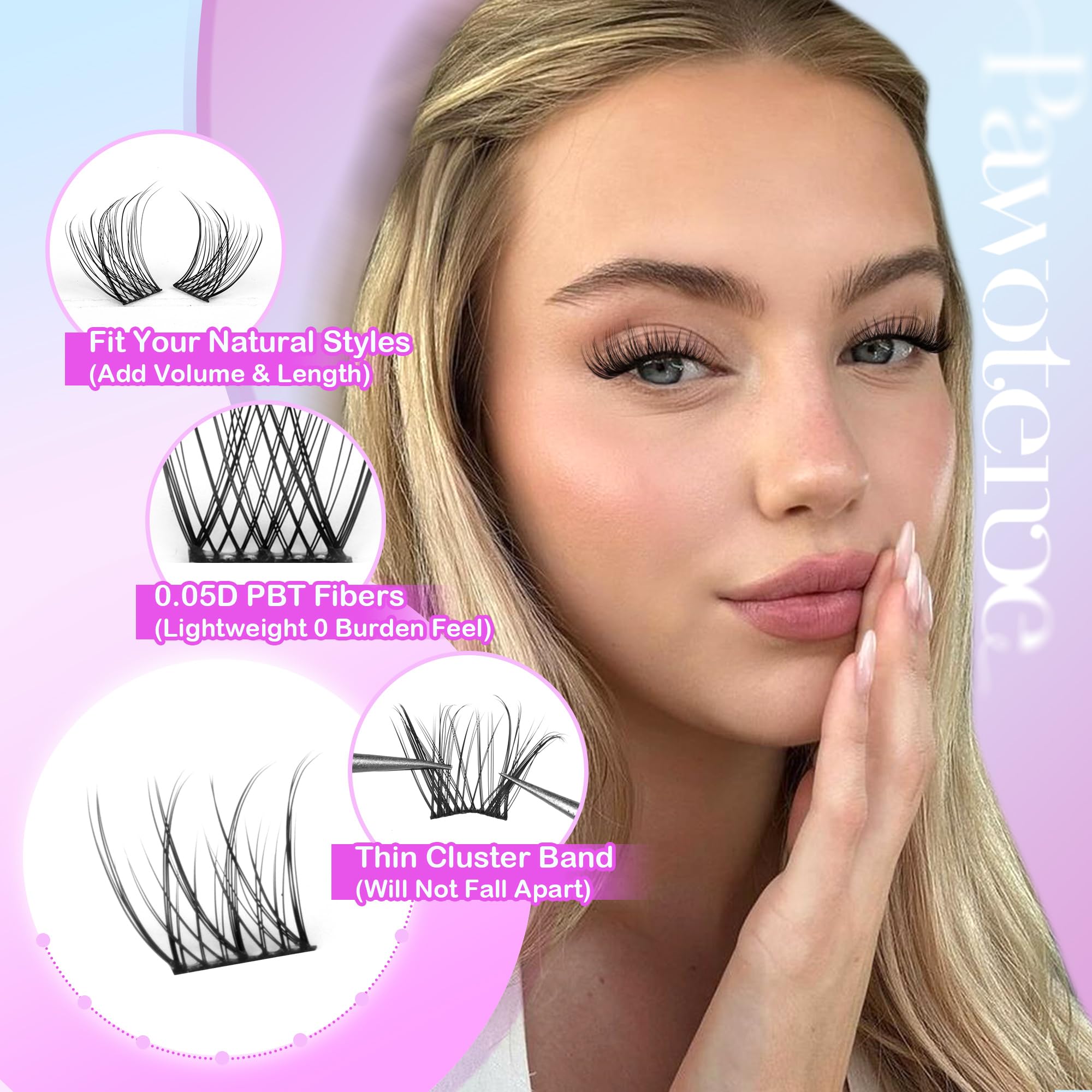 Pawotence 10-16mm lash clusters offer customizable length and definition.
