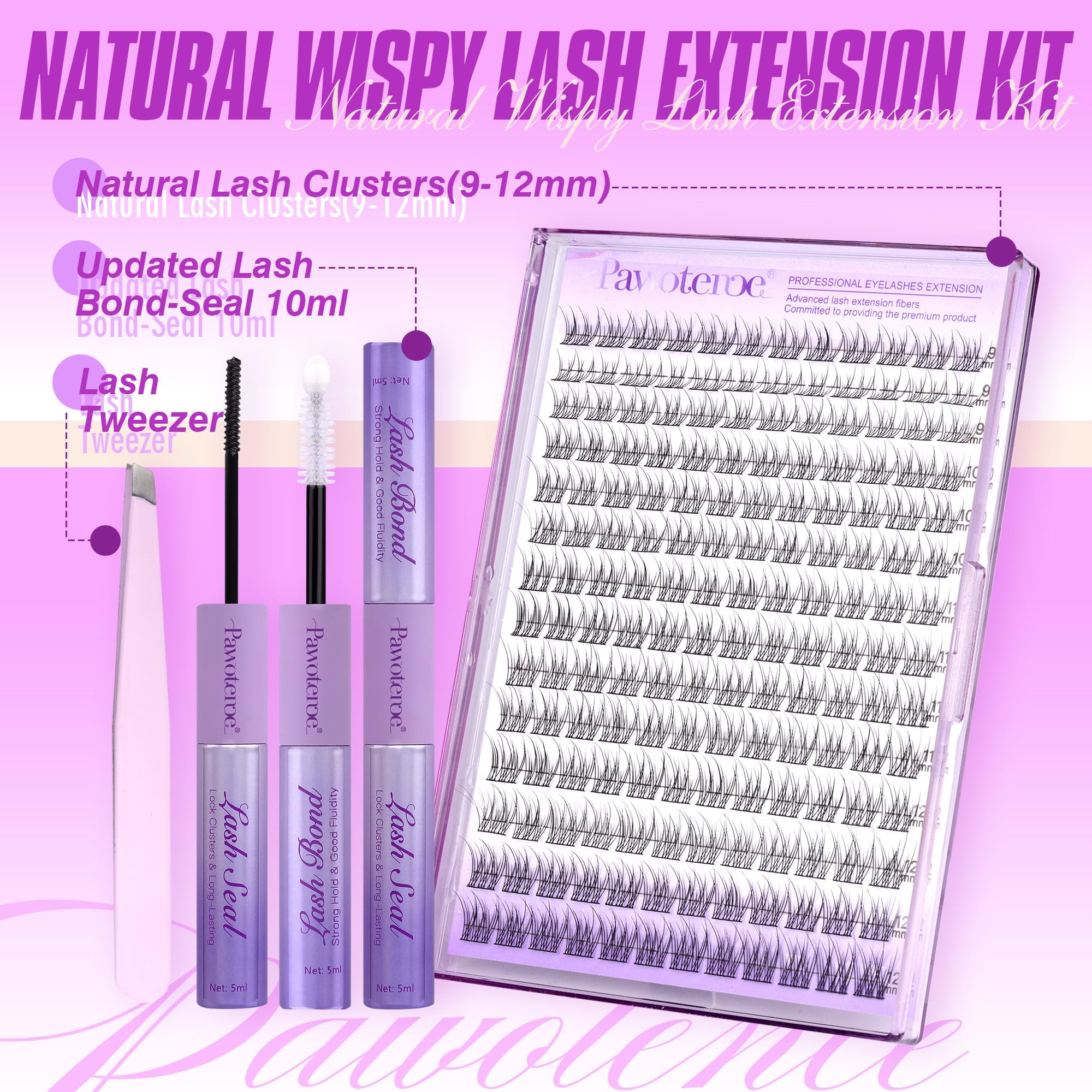 Pawotence 168pcs cluster lashes with soft fibers for fuller, lightweight lashes.