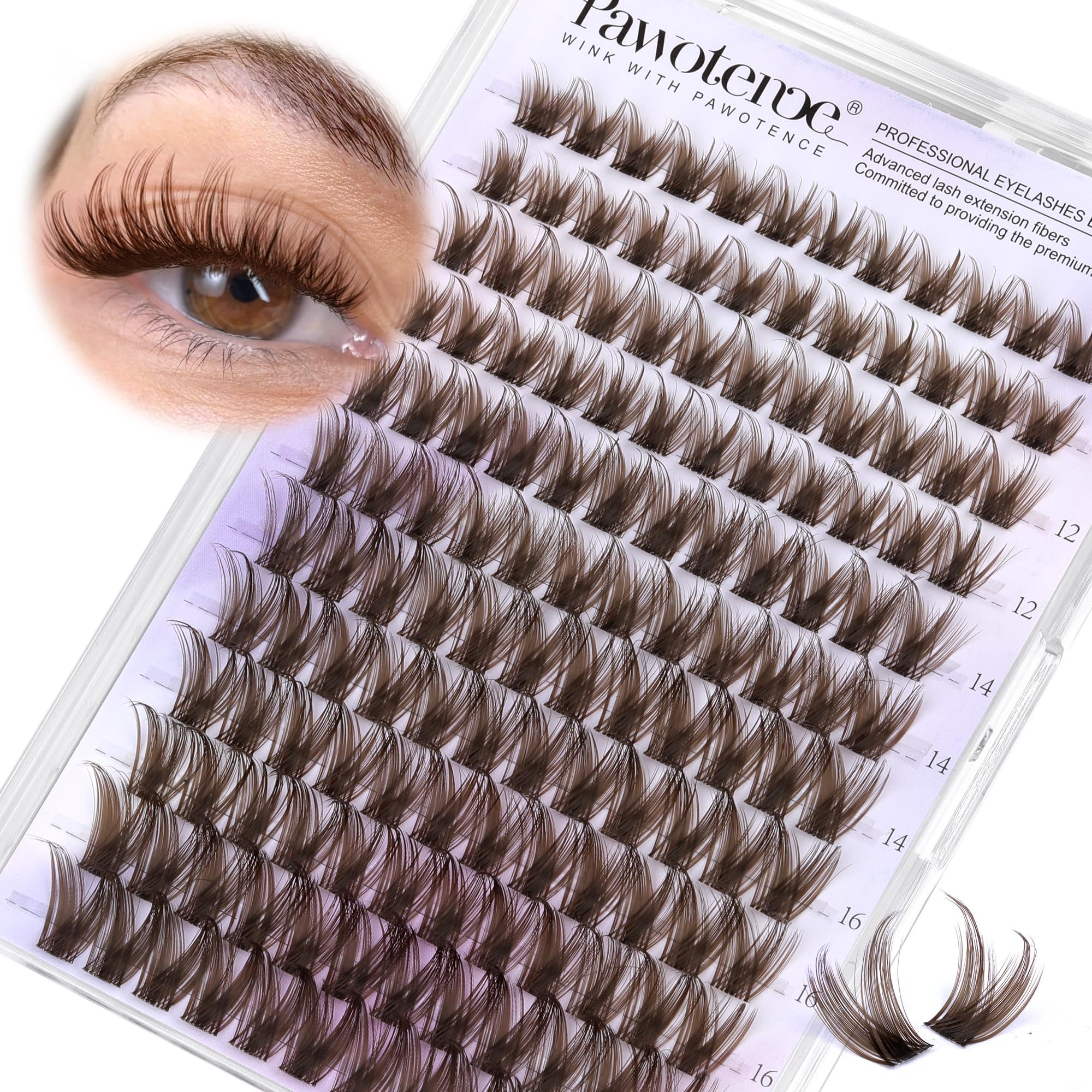 Pawotence brown lash clusters wispy 10-18mm for natural-looking daytime lashes