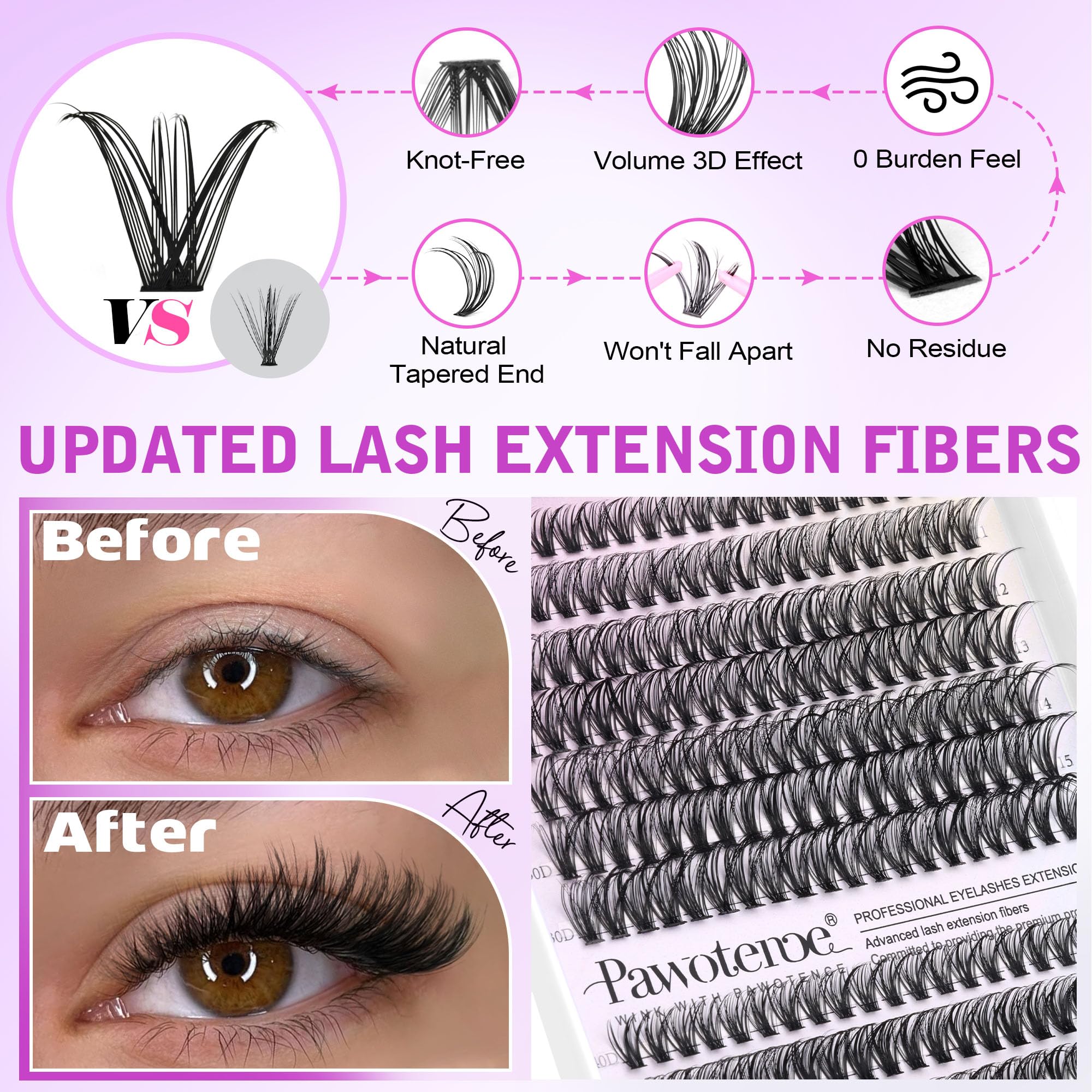 Pawotence cluster lashes 30D-40D 9-16mm for versatile styling options