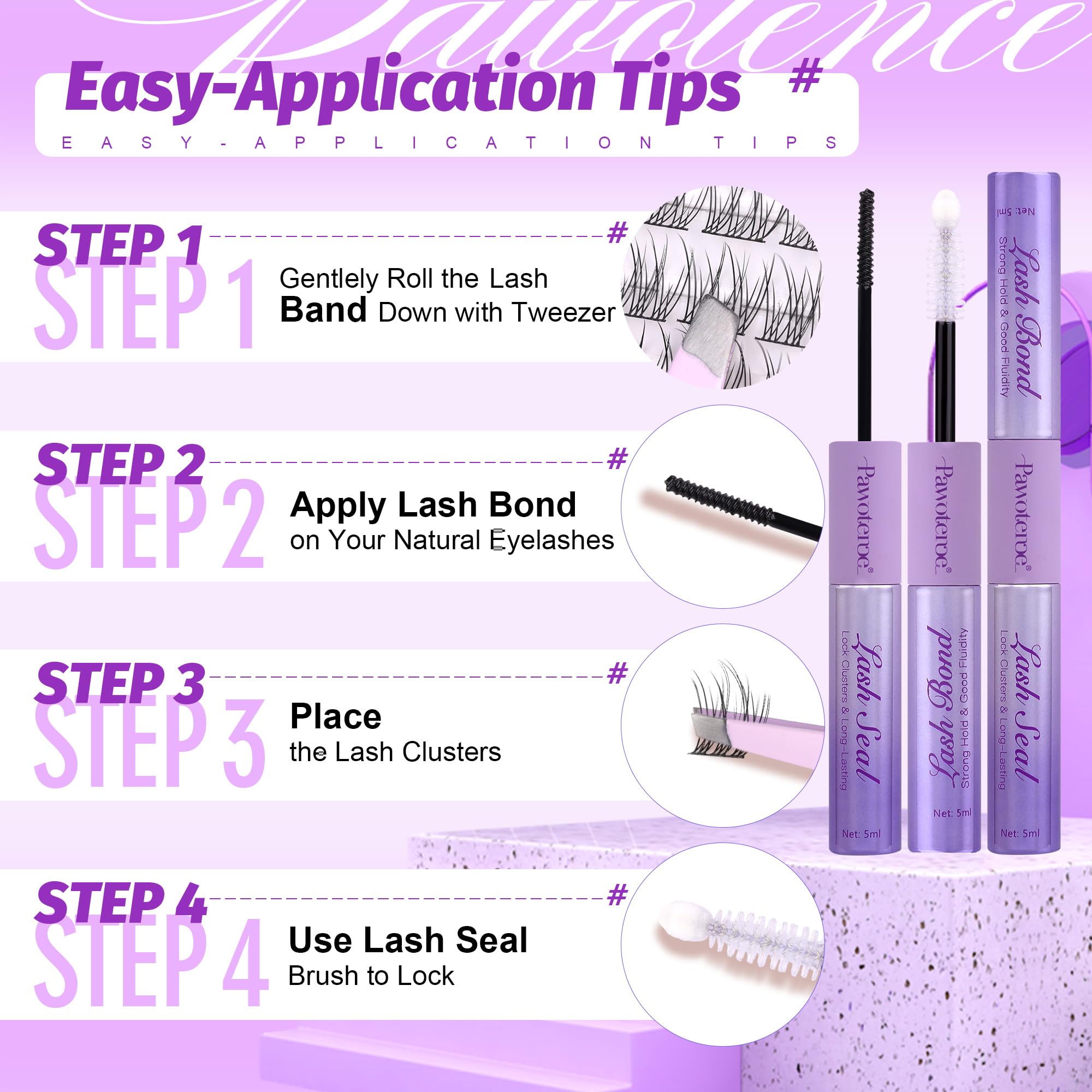 Pawotence DIY kit contents including lashes bond seal and applicator