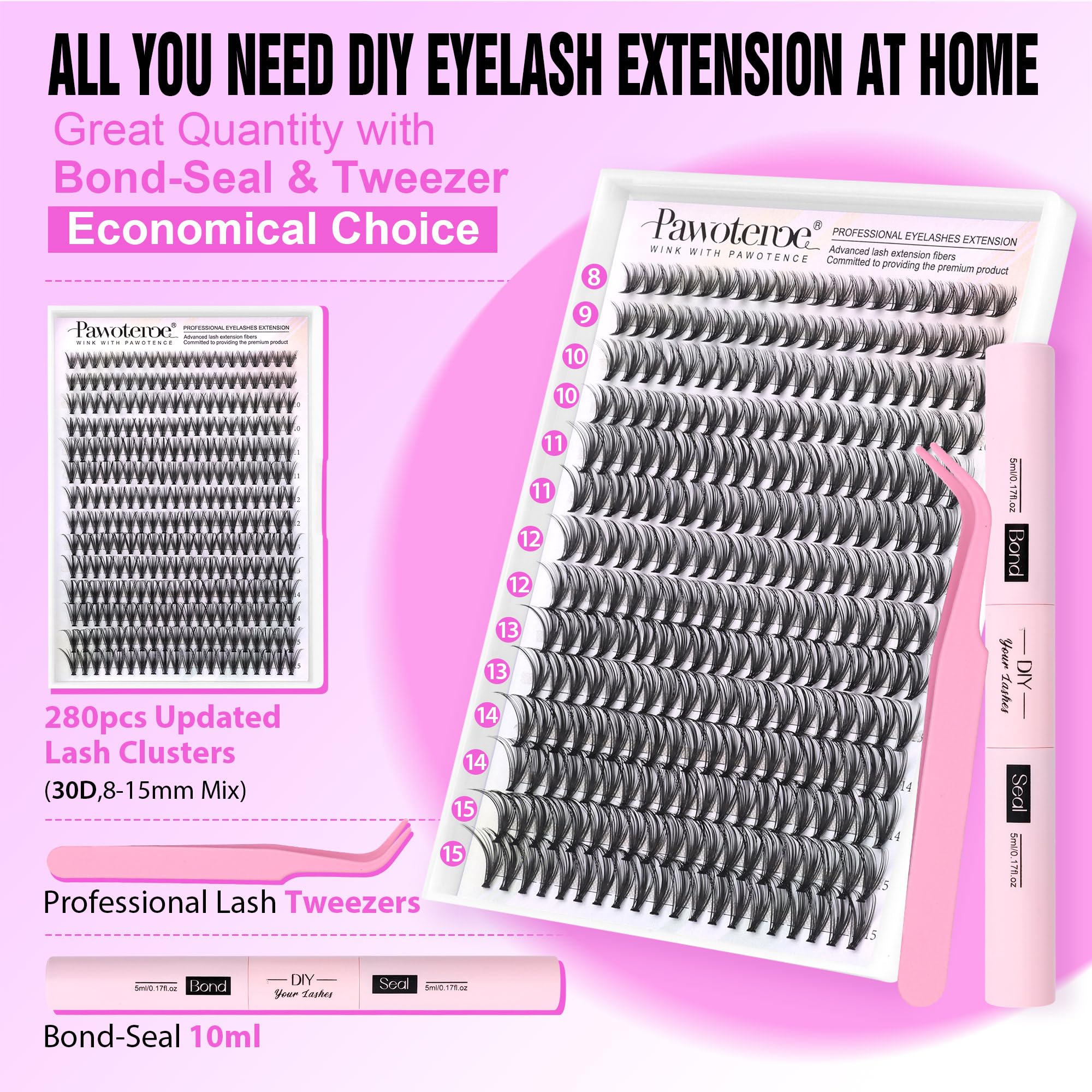 Pawotence lash bond and seal for secure cluster adhesion and longer wear
