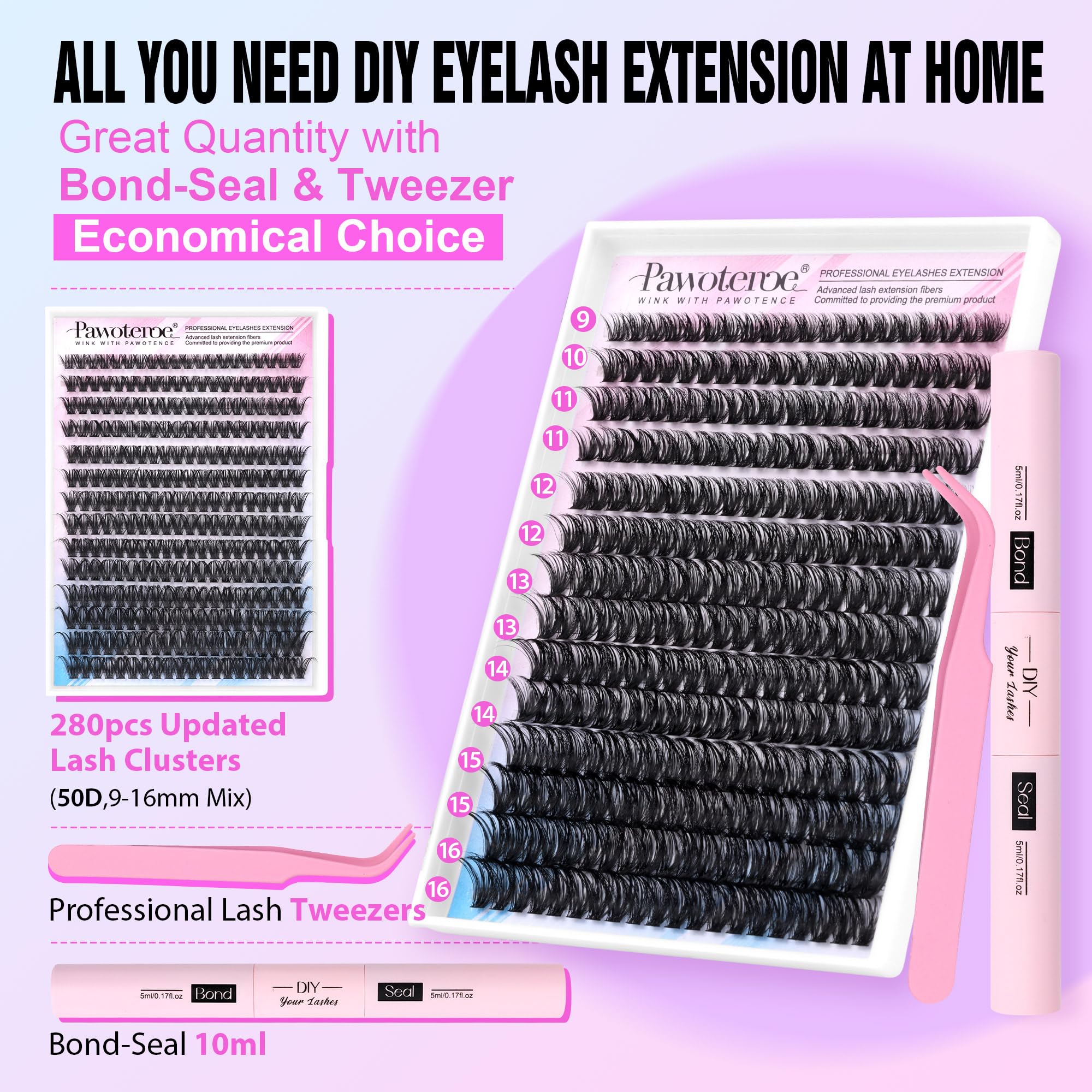 Pawotence lash bond and seal for durable lash hold.