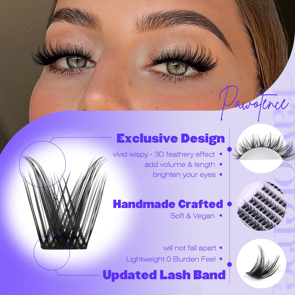 Pawotence 10mm lash clusters extension for natural look