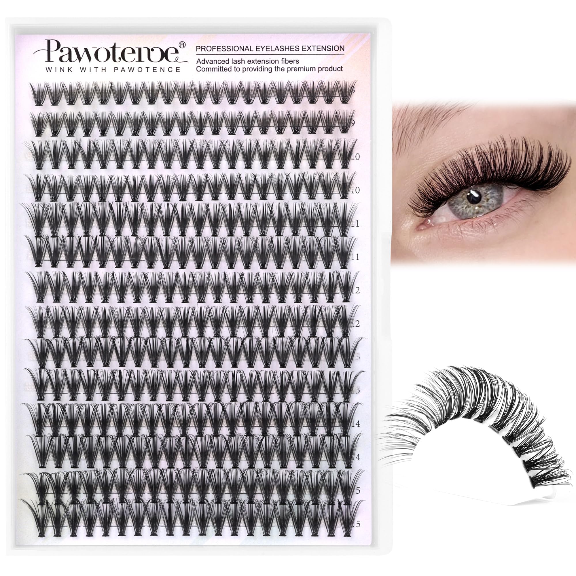 Pawotence lash clusters 30D 8-15mm for natural at-home look.