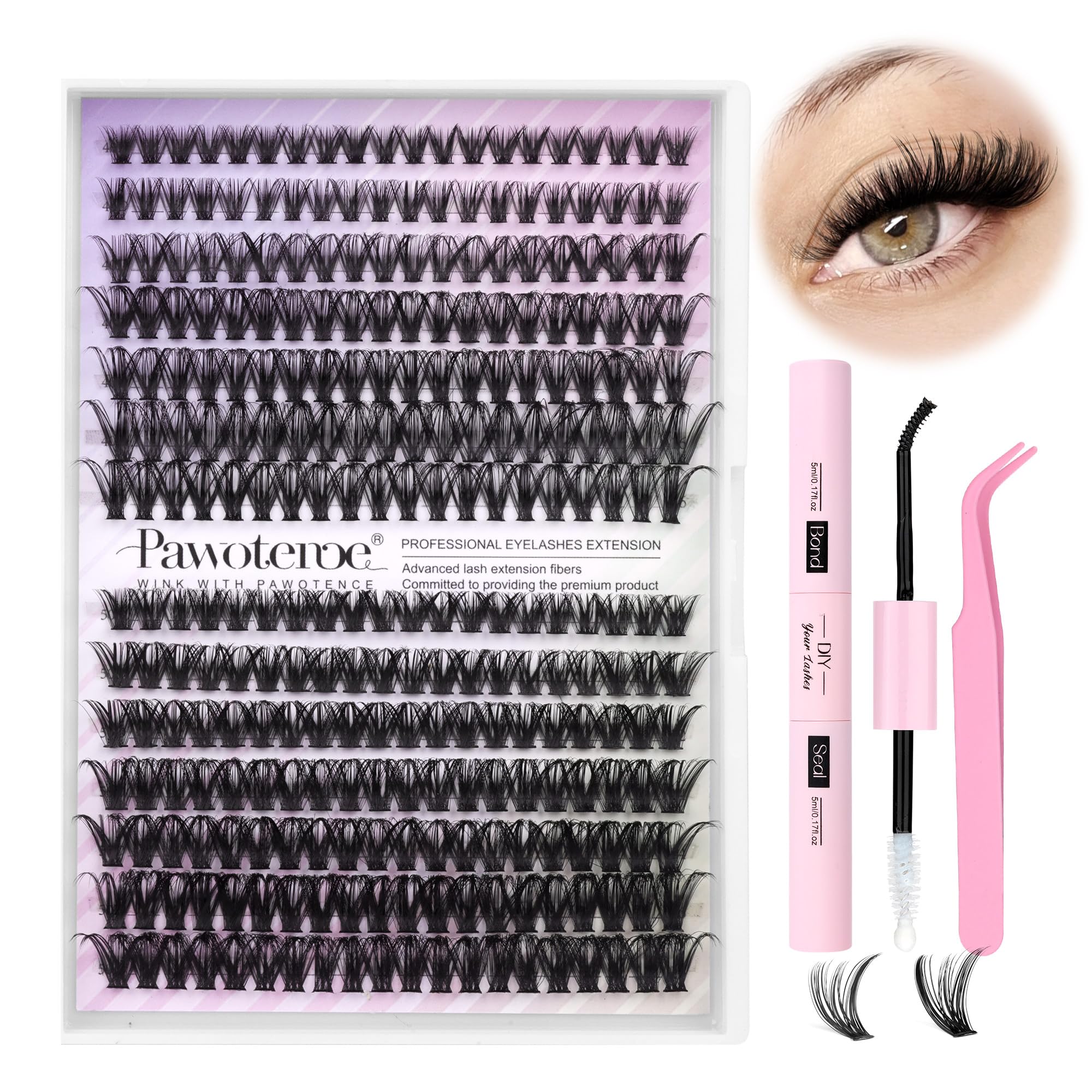 Pawotence lash clusters 40D-50D for natural fullness across 8-16mm