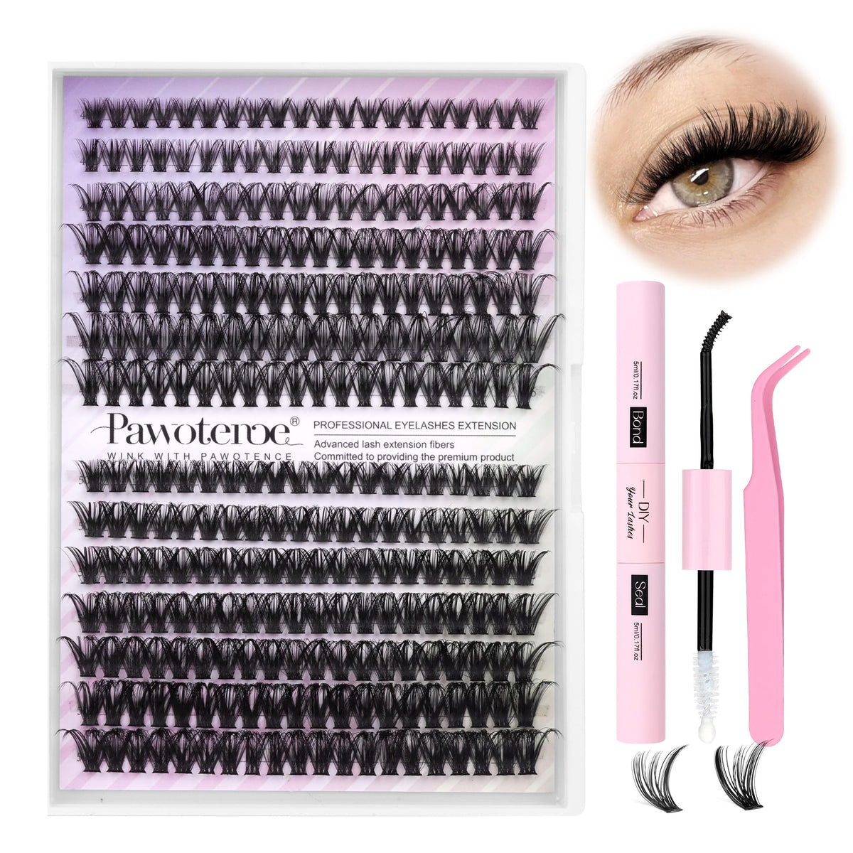 Pawotence lash clusters 40D-50D for natural fullness across 8-16mm