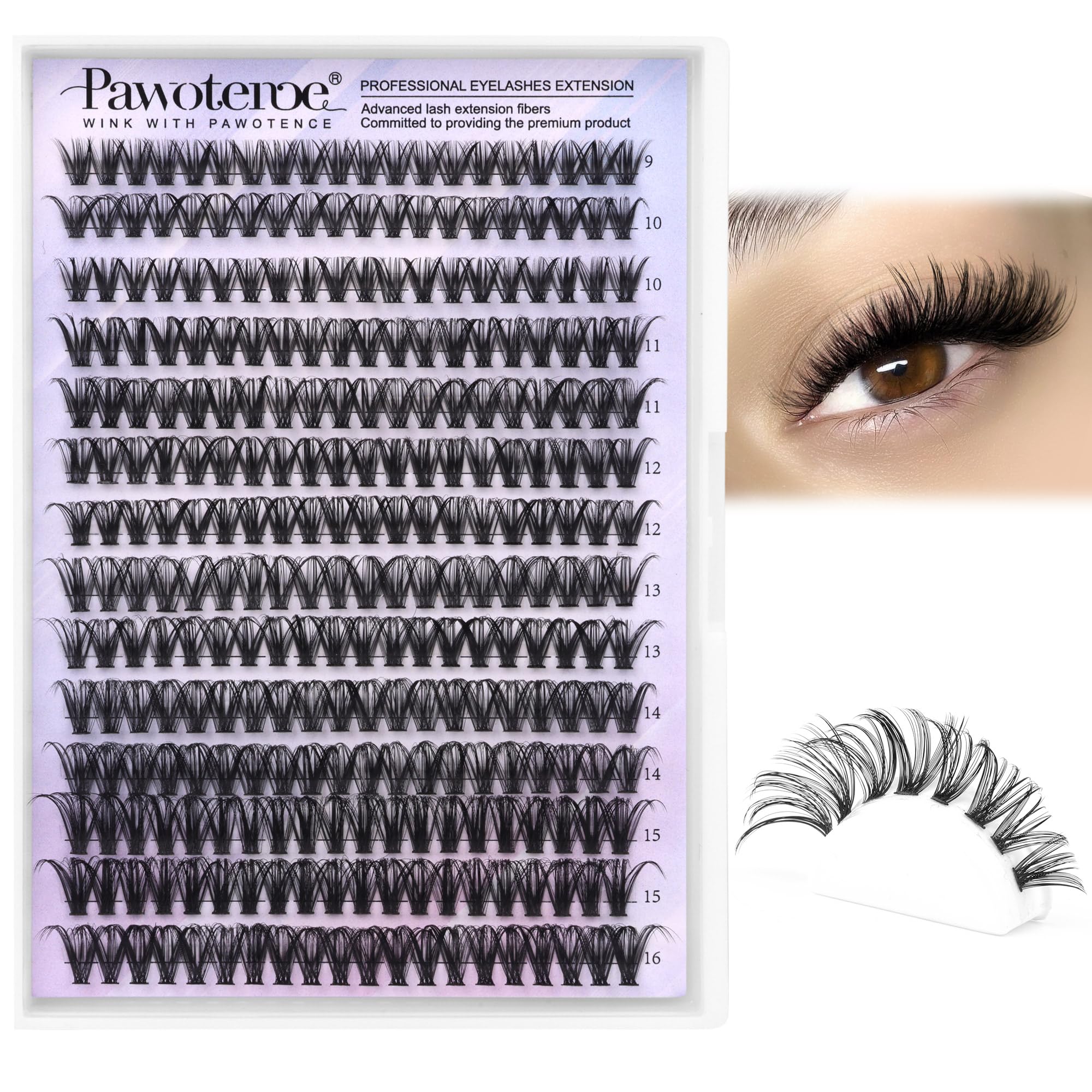 Pawotence lash clusters 40D 9-16mm mix for natural fullness and easy styling