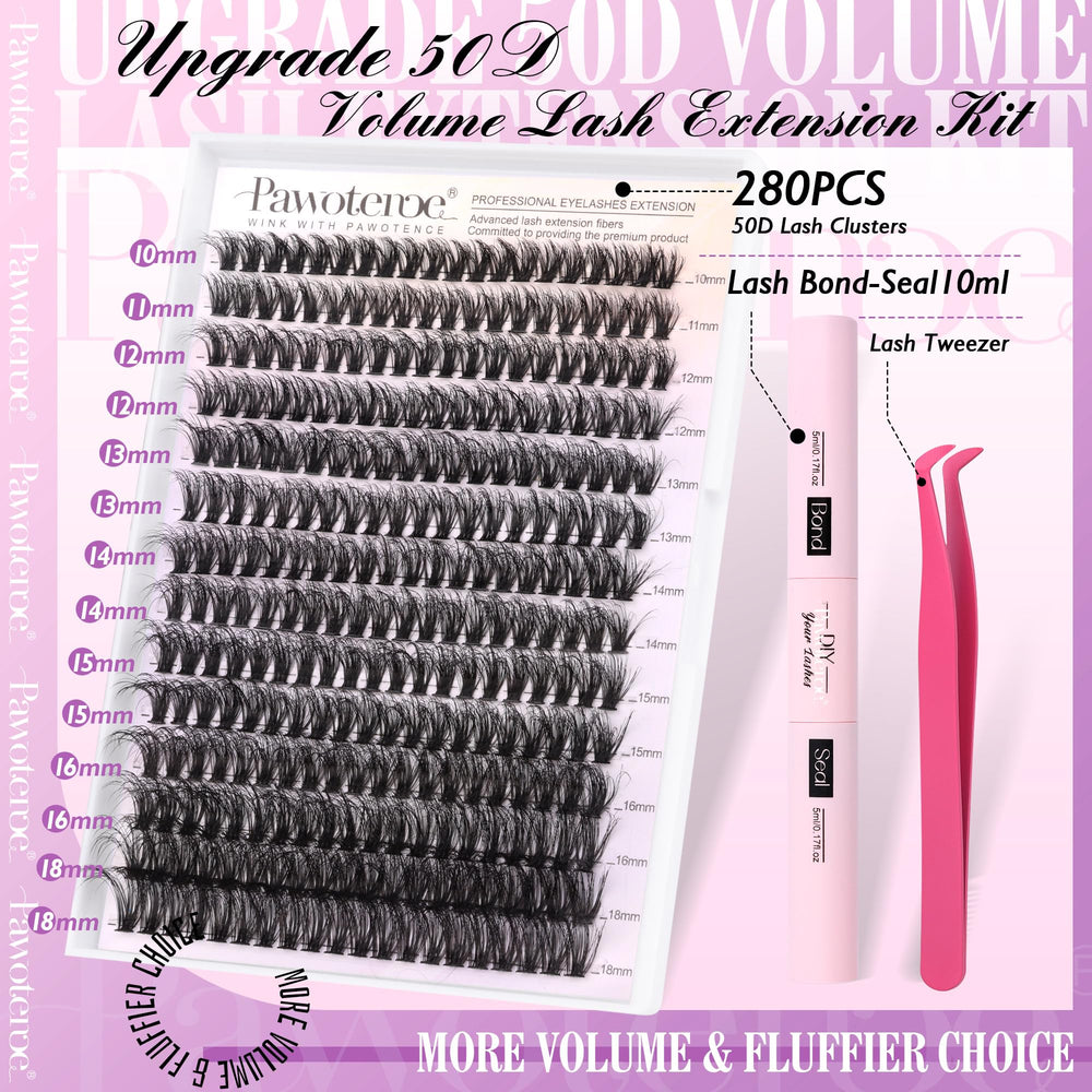Pawotence lash clusters 50D soft 9-16mm for customizable styles.