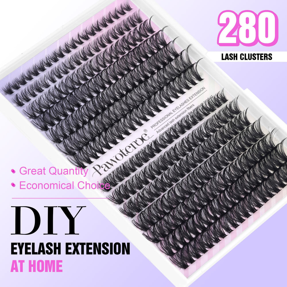 Pawotence Lash Clusters kit with tweezers for precise at-home use.