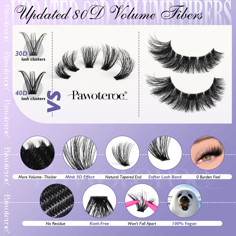 Pawotence lash clusters length variety 10-20mm enables versatile day-to-night styles