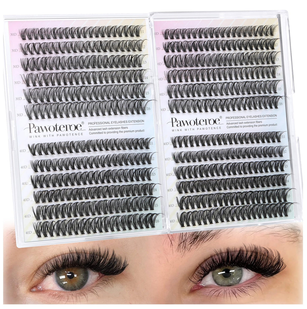 Pawotence Lash Clusters pack 480pcs 30D-40D 11-16mm at-home extension option