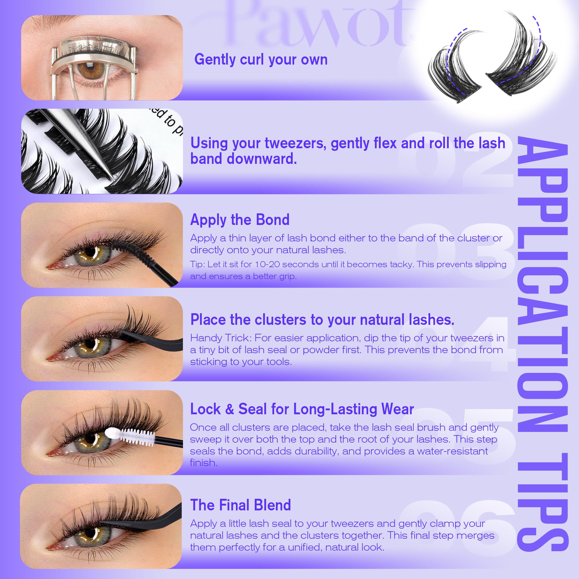 Pawotence Lash Clusters Wispy Kira packaging keeps clusters organized and reusable.