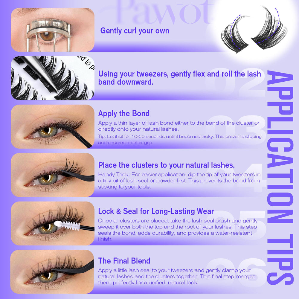 Pawotence Lash Clusters Wispy Kira packaging keeps clusters organized and reusable.