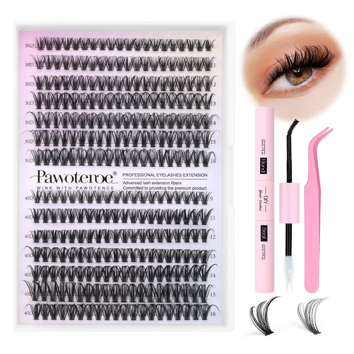 Pawotence lash extension kit with 280 clusters for customizable at-home looks