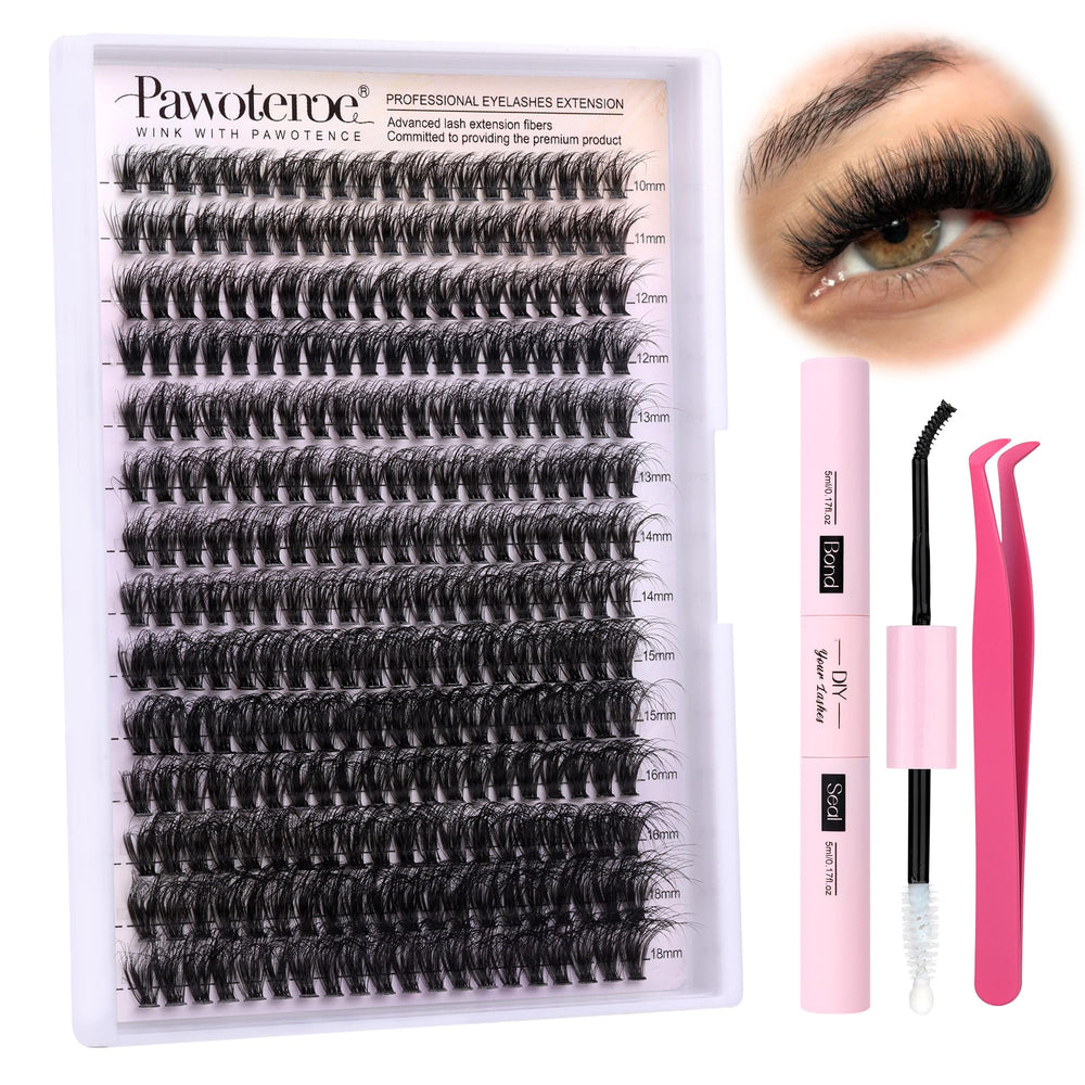 Pawotence lash extension kit full 50D 9-16mm for at-home natural fullness.