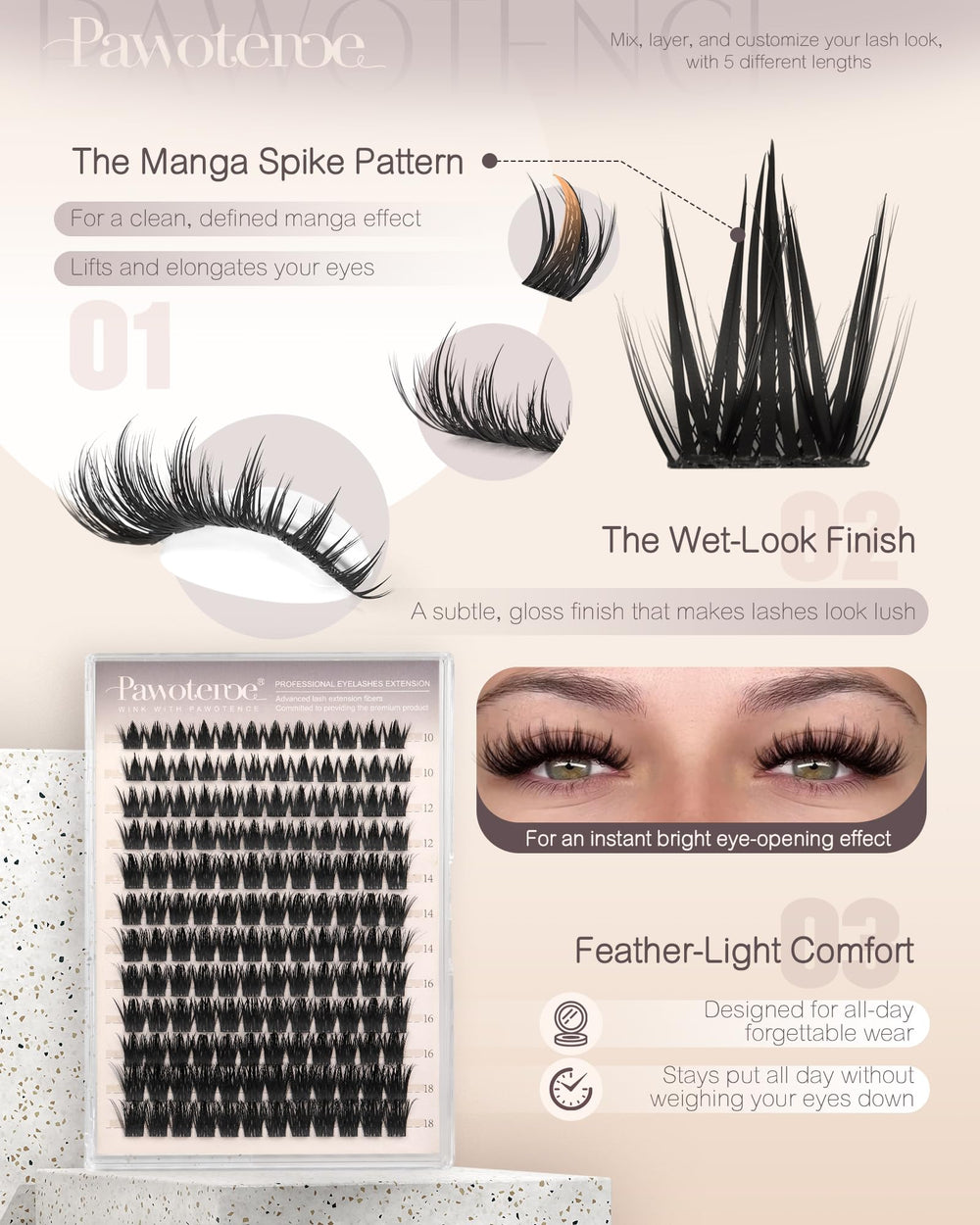 Pawotence Manga Lash Clusters all-day wear without irritation