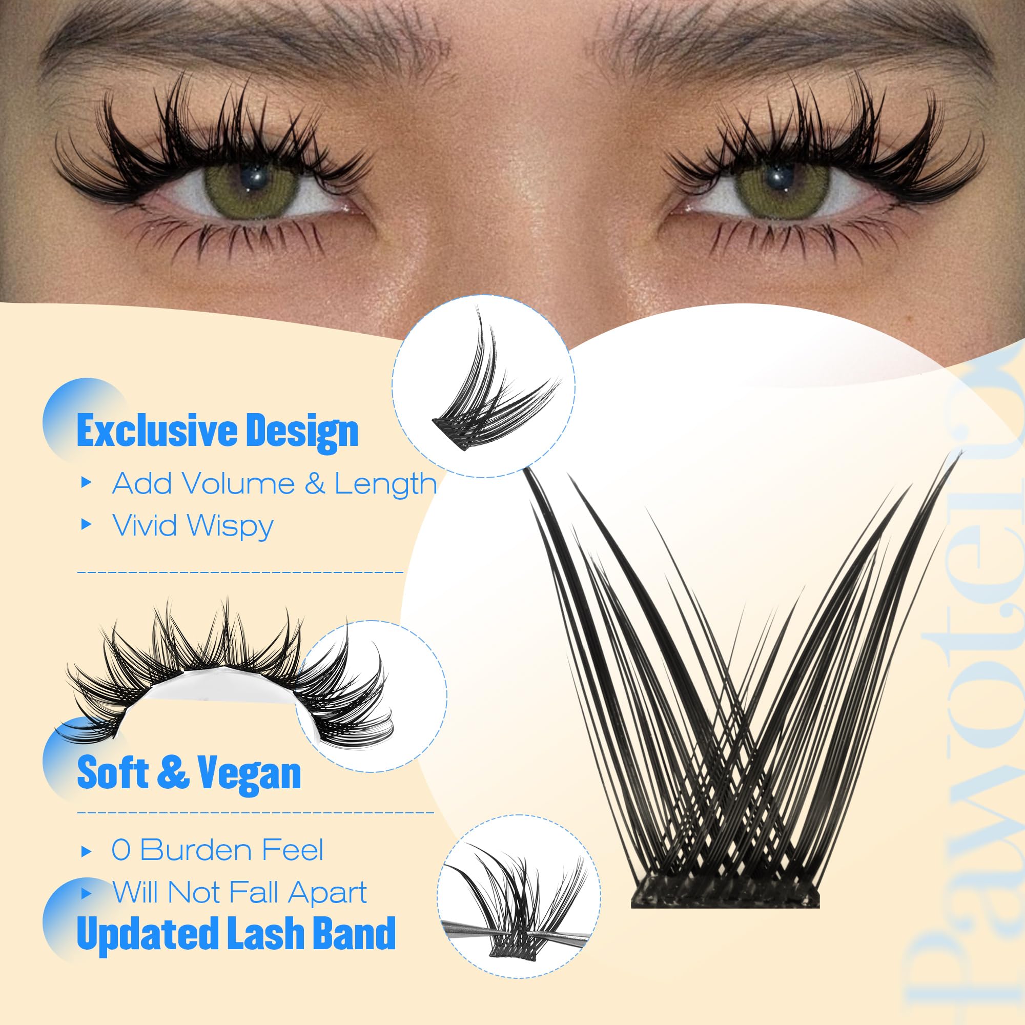 Pawotence Manga Lash Clusters 10-16mm range for customizable length and volume