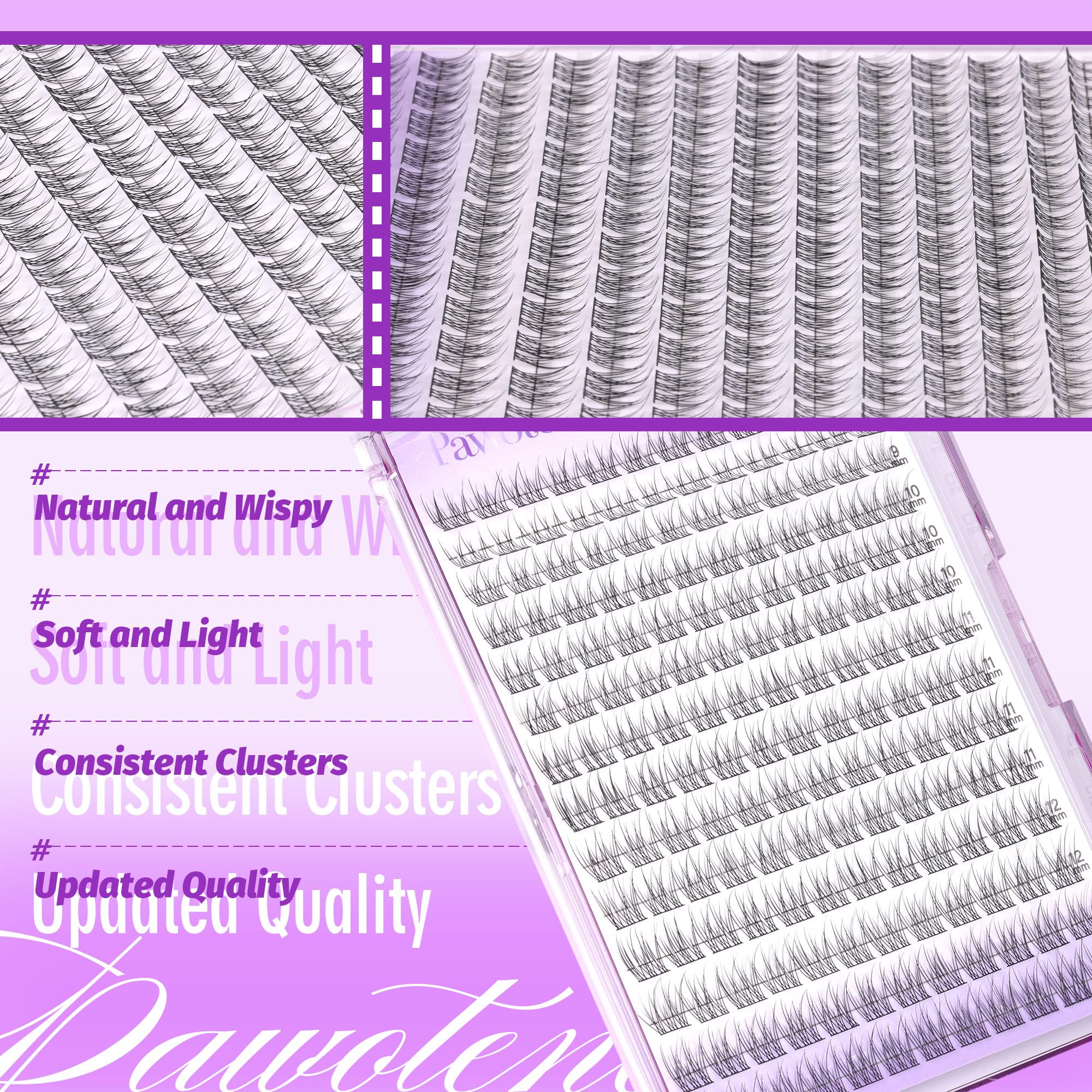 Pawotence natural-look cluster lashes suitable for day-to-night looks.